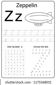 Writing A-Z, alphabet, exercises game for kids. Writing letter Z