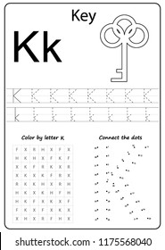 Writing A-Z, alphabet, exercises game for kids. Writing letterK