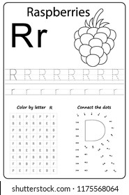 Writing A-Z, alphabet, exercises game for kids. Writing letter R