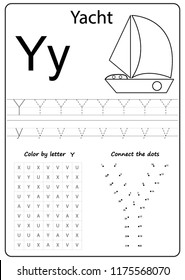 Writing A-Z, alphabet, exercises game for kids. Writing letter Y