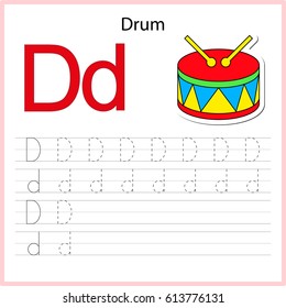 Writing A-Z, alphabet, exercises game for kids. Writing letter D