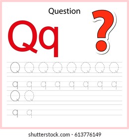 Writing A-Z, alphabet, exercises game for kids. Writing letter Q