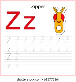 Writing A-Z, alphabet, exercises game for kids. Writing letter Z.