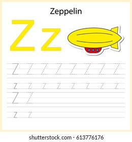 Writing A-Z, alphabet, exercises game for kids. Writing letter Z.