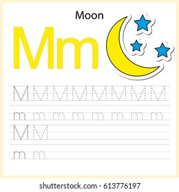 Writing A-Z, alphabet, exercises game for kids. Writing letter M