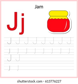 Writing A-Z, alphabet, exercises game for kids. Writing letter J