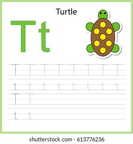Writing A-Z, alphabet, exercises game for kids. Writing letter T