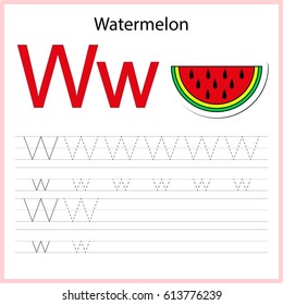 Writing A-Z, alphabet, exercises game for kids. Writing letter W