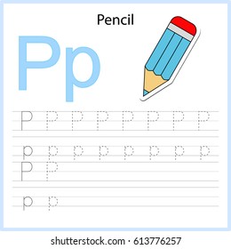 Writing A-Z, alphabet, exercises game for kids. Writing letter P