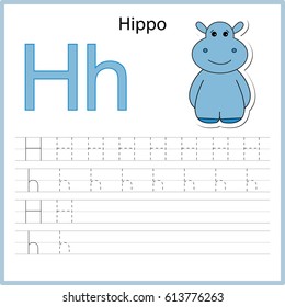 Writing A-Z, alphabet, exercises game for kids. Writing letter H