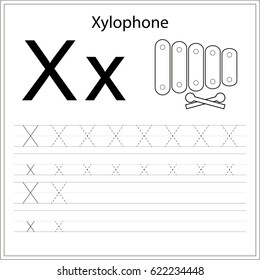 Writing A-Z, alphabet, exercises game for kids. Writing letter X