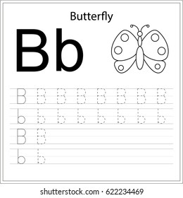 Writing A-Z, alphabet, exercises game for kids. Writing letter B