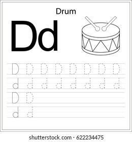 Writing A-Z, alphabet, exercises game for kids. Writing letter D