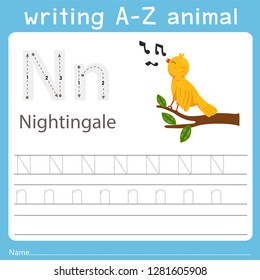 writing a-z animal n nightingale