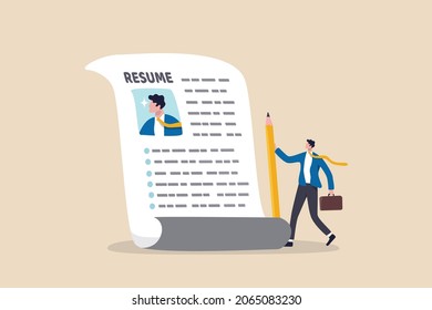 Writing best resume or CV or applying new job, professionally describe work experience for advantages, career and recruitment concept, smart confidence businessman professional finish writing resume.