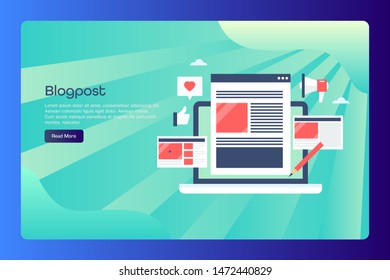 Writing blog post, content for blog, blogging, social media, conceptual vector illustration with icons