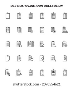 Writing board line icon set. Collection of editable strokes for web sites, applications, advertisements. Line icons of various clipboards for education, university, work and business
