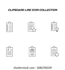 Writing board line icon set. Collection of editable strokes for web sites, applications, advertisements. Line icons of clipboard with menu, resume, prescription of doctor etc 