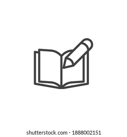 Writing book line icon. linear style sign for mobile concept and web design. Open Book and Pencil outline vector icon. Symbol, logo illustration. Vector graphics