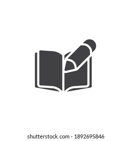 Writing book vector icon. filled flat sign for mobile concept and web design. Open Book and Pencil glyph icon. Symbol, logo illustration. Vector graphics