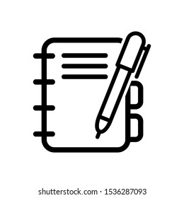 Writing Book Vector Icon. Logbook Illustration Symbol. Notebook Sign.