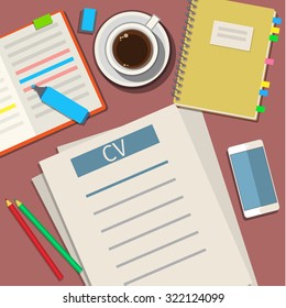 Writing a business cv resume concept. Flat design, vector illustration.