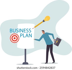 Writing business plan to list idea, strategy and develop plan to success and win business competition.business concept.flat character.