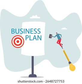 Writing business plan to list idea, strategy and develop plan to success and win business competition.character for design.