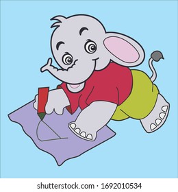 writing cartoon elephant for play school kids
