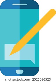 Writing chat message on smartphone screen. App flat icon