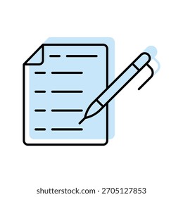 Escrevendo ícone de linha fina de sombra de cor, vetor, pixel perfect, arquivo ilustrador 