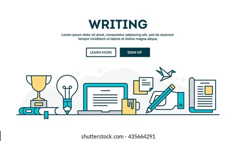 Writing, colorful concept header, flat design thin line style, vector illustration