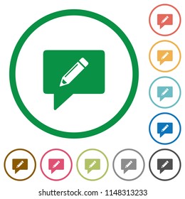 writing comment flat color icons in round outlines on white background