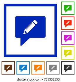 writing comment flat color icons in square frames on white background