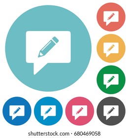 writing comment flat white icons on round color backgrounds