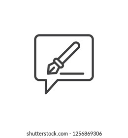 Writing comment outline icon. linear style sign for mobile concept and web design. Speech bubble with pen simple line vector icon. Symbol, logo illustration. Pixel perfect vector graphics