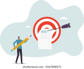 Writing company mission statement, strategy or value to achieve business goal, mission, vision and value, motivation or purpose, objective concept,business concept.flat character.