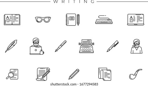 Writing concept line style vector icons set