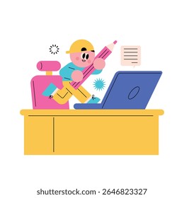 Writing and Content Creation Cartoon Illustration Online education. Elementary school students