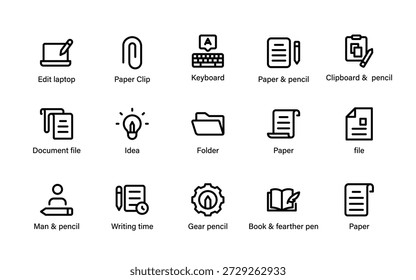 Writing and content creation icons. Professional tools for authors editors publishers marketers and digital documentation workflows