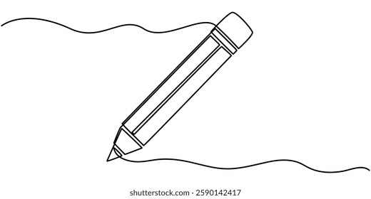 Writing Continuous Line Illustration of a pencil. pencil continuous one line drawing illustration. Message single line art, Single one line drawing wooden pencil for writing on paper book. Back to. 