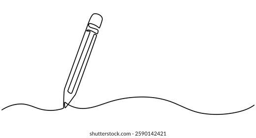 Writing Continuous Line Illustration of a pencil. pencil continuous one line drawing illustration. Message single line art, Single one line drawing wooden pencil for writing on paper book. Back to. 