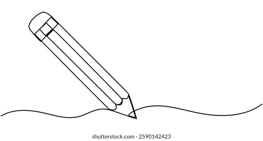 Writing Continuous Line Illustration of a pencil. pencil continuous one line drawing illustration. Message single line art, Single one line drawing wooden pencil for writing on paper book. Back to. 