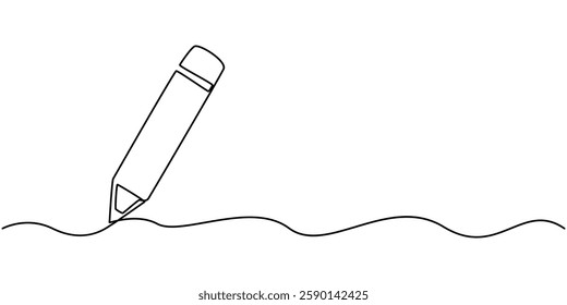 Writing Continuous Line Illustration of a pencil. pencil continuous one line drawing illustration. Message single line art, Single one line drawing wooden pencil for writing on paper book. Back to. 