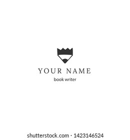 Writing, copywrite and publishing theme. Vector hand drawn logo template, a pencil tip with a crown. For writers, copywriters and publishers, bloggers, for business identity and branding.