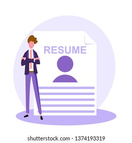 writing a correct resume, a person is looking for a new job, presenting your skills to a new employer, vector image, modern illustration