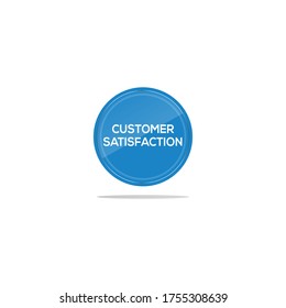 Writing customer satisfaction in a blue circle. There is a circular glass in front of the satisfaction article.