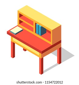 Writing desk with a books vector illustration in isometric design