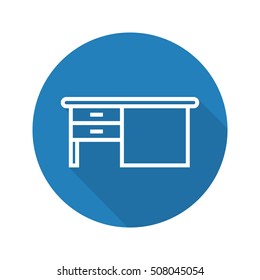 Writing desk flat linear long shadow icon. Vector line symbol