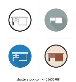 Writing desk icon. Flat design, linear and color styles. Isolated vector illustrations